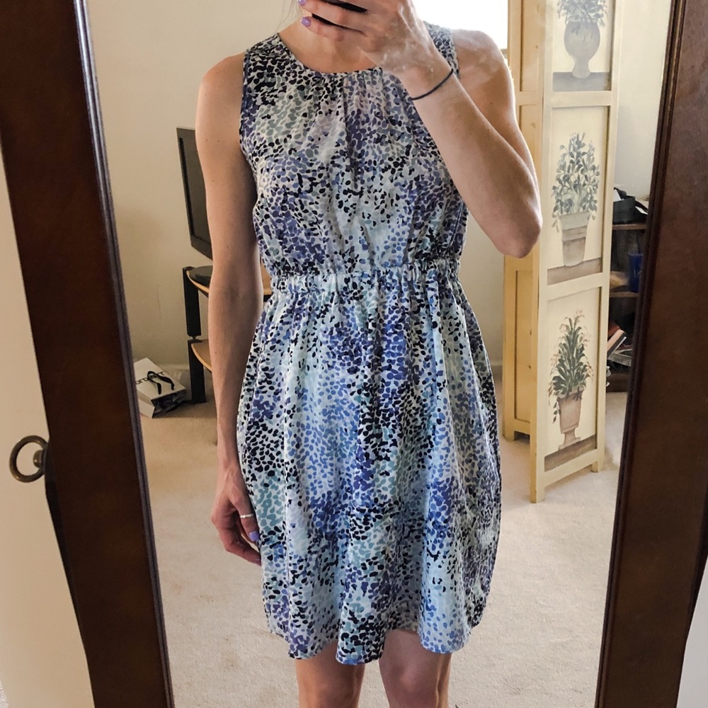 LOFT Multi-shade patterned blue dress